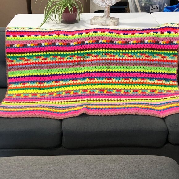 Colorful Handmade Crochet Blanket Throw Retro 48x38 - Picture 3 of 5